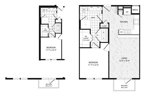 Floor plan for 1 bed, 1 bath, 753 sqft